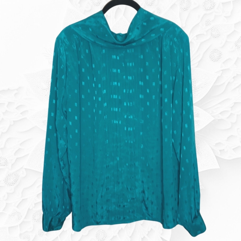 Vintage Au Cuerrant Turquoise Satin Blouse Size 16